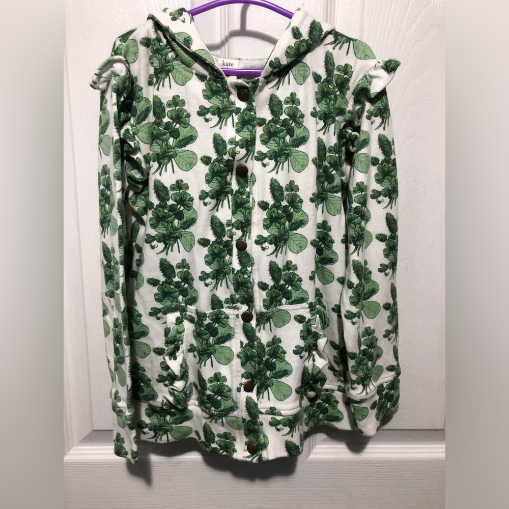 Kate Quinn Light Green and White Clover-Print Hoodie
